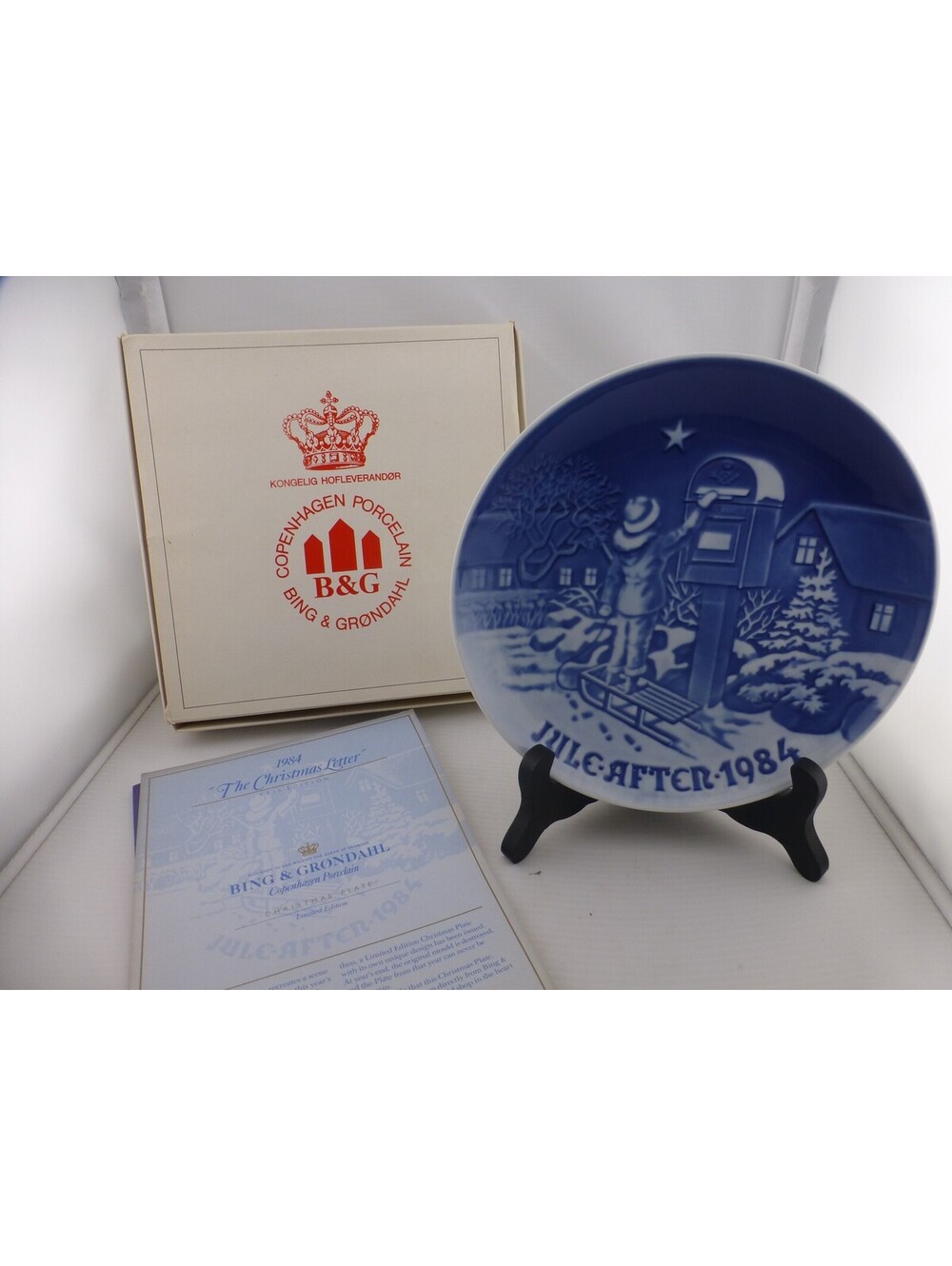 Bing & Grøndahl 1984 Christmas Plate "The Christmas Letter" Jule-Aften Box J2